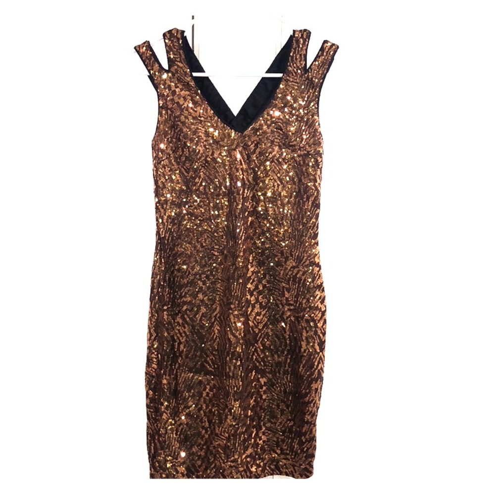 Bebe New Year gold sequin dress